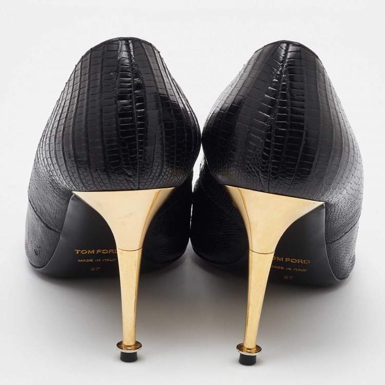 Pre Owned Tom Ford Black Lizard Leather Pointed Toe Pumps Size 37
