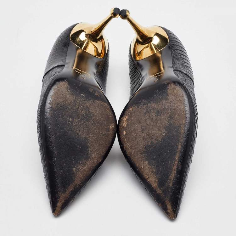 Pre Owned Tom Ford Black Lizard Leather Pointed Toe Pumps Size 37