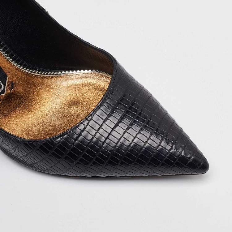 Pre Owned Tom Ford Black Lizard Leather Pointed Toe Pumps Size 37