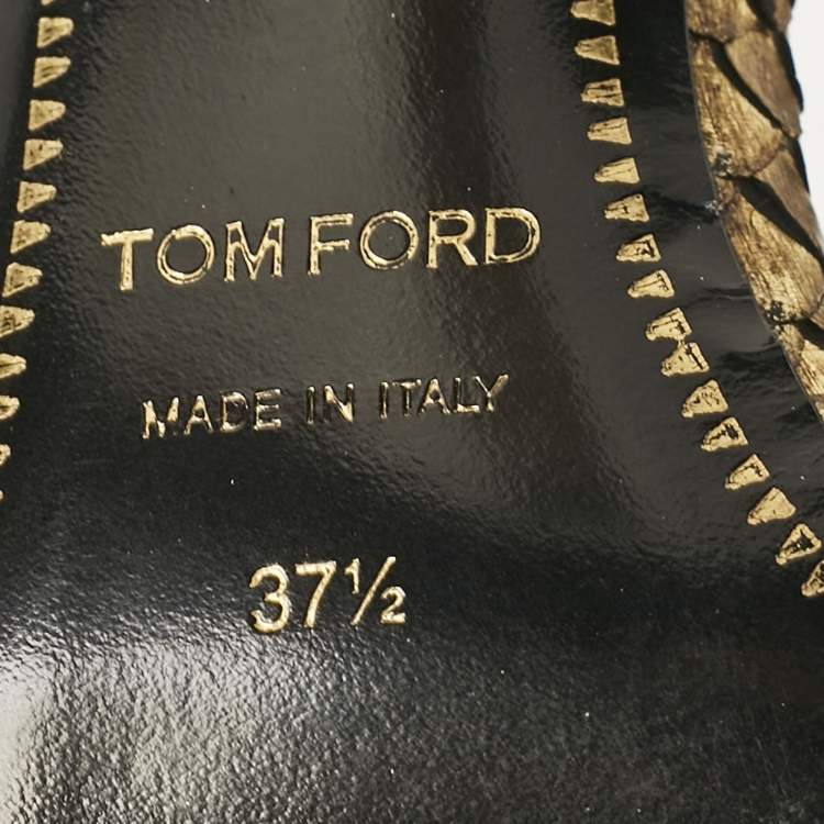 Pre Owned Tom Ford Gold Python Padlock Ankle Wrap Sandals Size 37.5