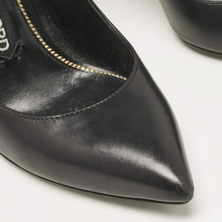 Pre Owned Tom Ford Black Leather Padlock Ankle Wrap Pumps Size 38