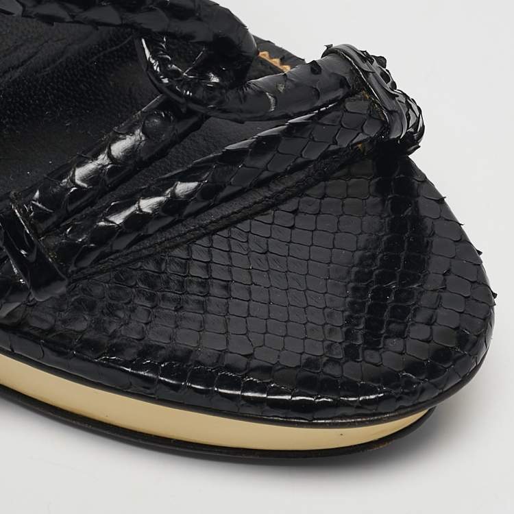 Pre Owned Tom Ford Black Python Leather Strappy Sandals Size 37.5