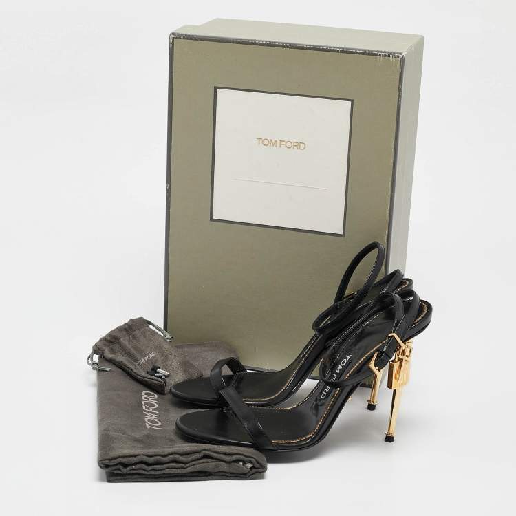 Pre Owned Tom Ford Black Leather Padlock Ankle Strap Sandals Size 37.5