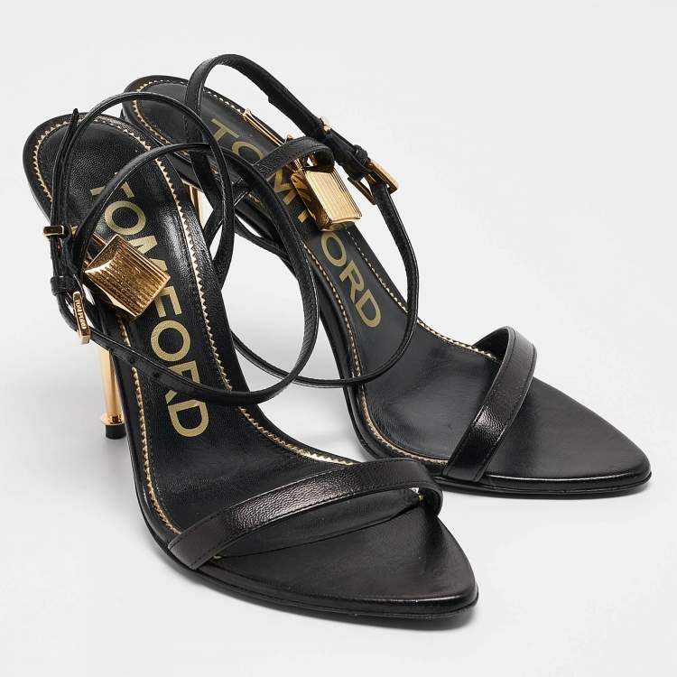Pre Owned Tom Ford Black Leather Padlock Ankle Strap Sandals Size 36