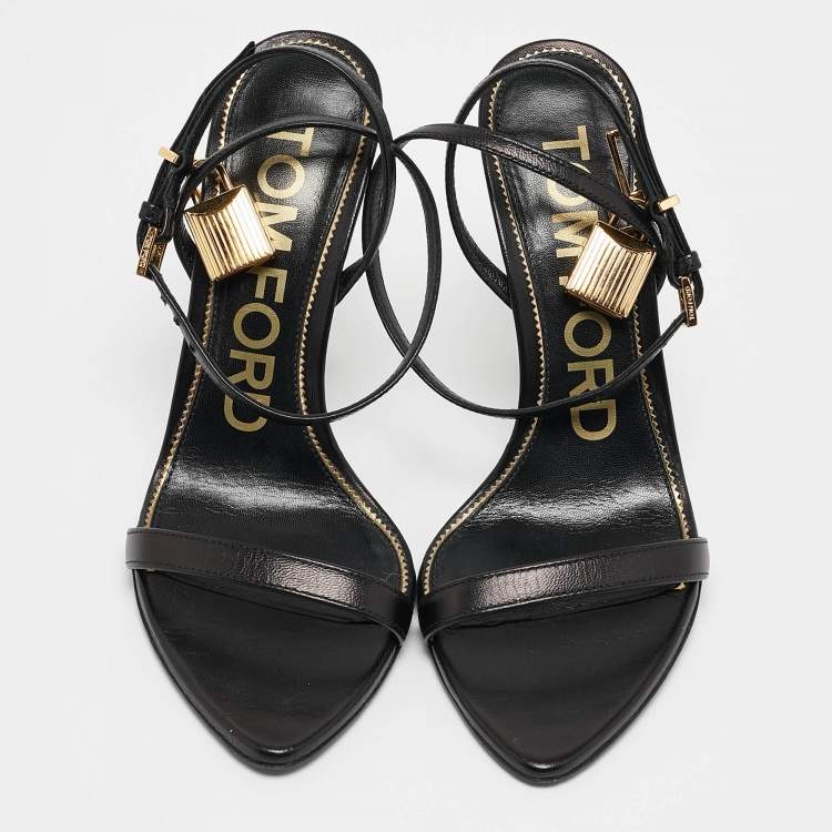 Pre Owned Tom Ford Black Leather Padlock Ankle Strap Sandals Size 36