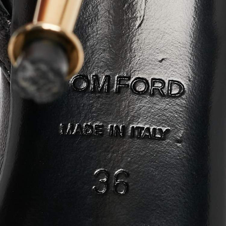 Pre Owned Tom Ford Black Leather Padlock Ankle Strap Sandals Size 36