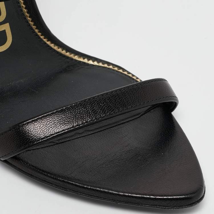 Pre Owned Tom Ford Black Leather Padlock Ankle Strap Sandals Size 36