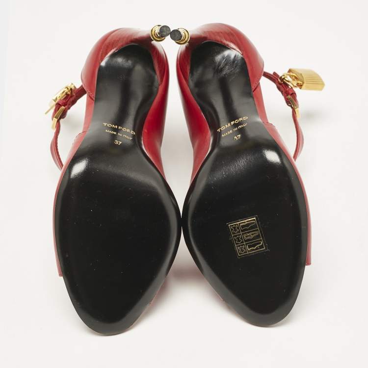 Pre Owned Tom Ford Dark Red Leather Open Toe Ankle Boots Size 37