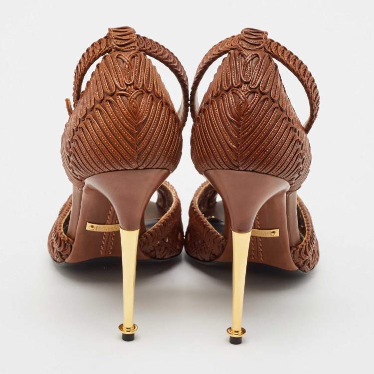 Pre Owned Tom Ford Brown Braided Leather Ankle Strap Sandals Size 37