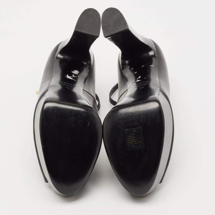Pre Owned Tom Ford Black Leather Padlock Peep Toe Ankle Wrap Pumps Size 41