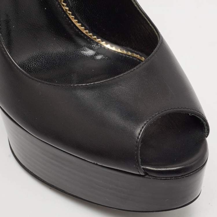 Pre Owned Tom Ford Black Leather Padlock Peep Toe Ankle Wrap Pumps Size 41