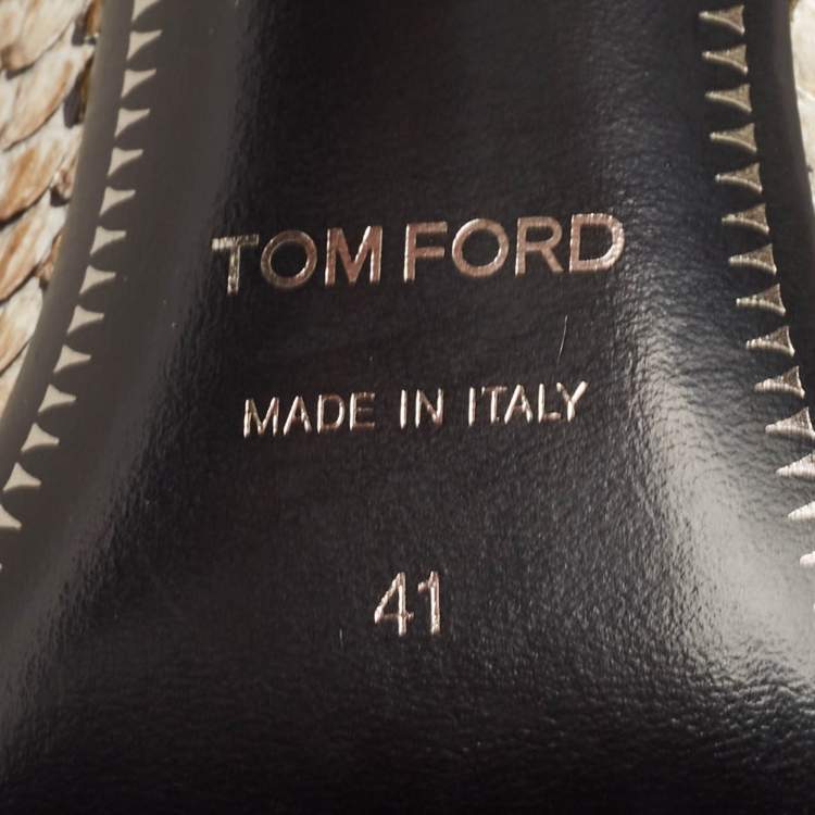 Pre Owned Tom Ford Gold Python Leather Padlock Ankle Strap Pointed Toe Pumps Size 41