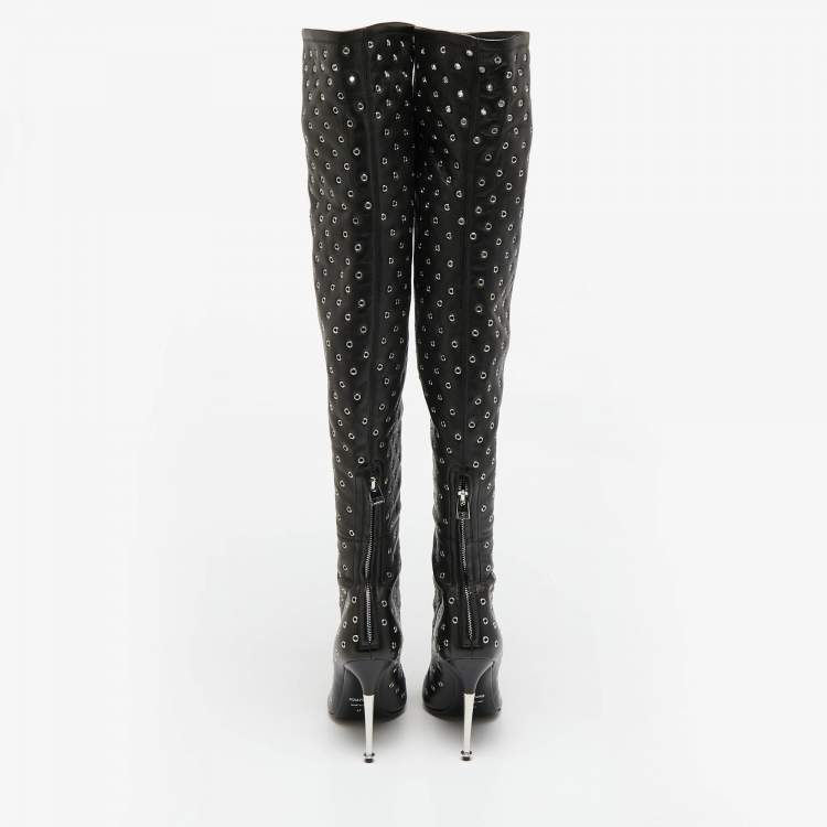 Pre Owned Tom Ford Black Leather Zip Up Over The Knee Boots Size 37