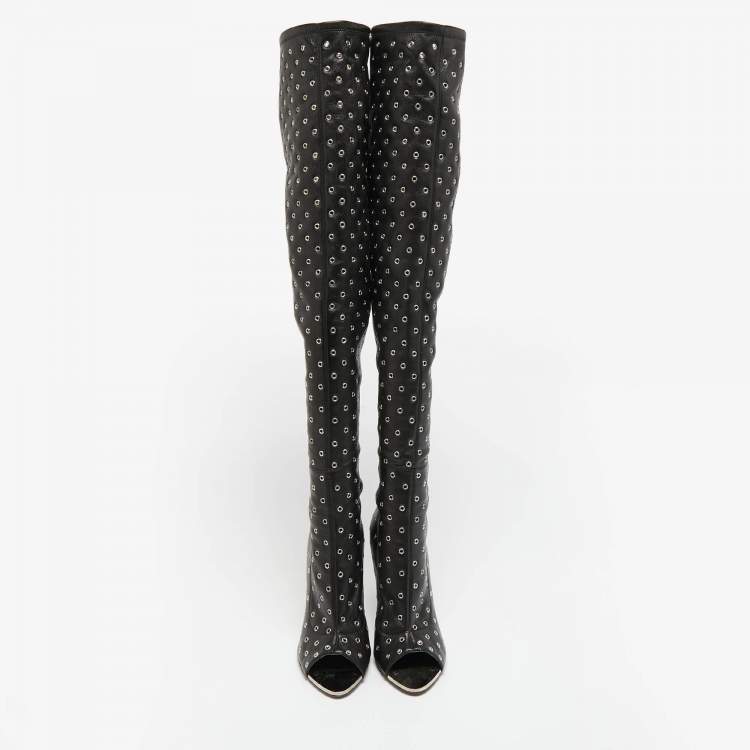 Pre Owned Tom Ford Black Leather Zip Up Over The Knee Boots Size 37