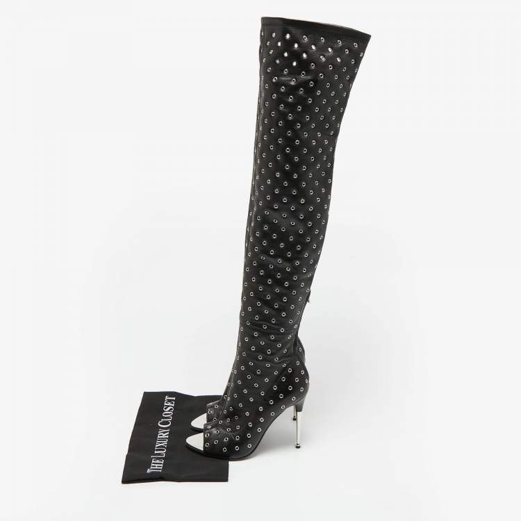Pre Owned Tom Ford Black Leather Zip Up Over The Knee Boots Size 37