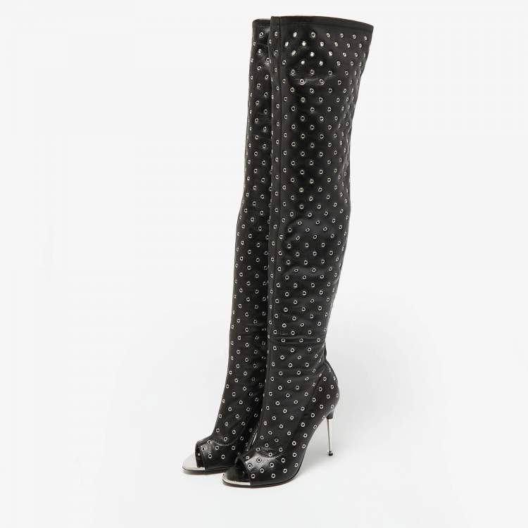 Pre Owned Tom Ford Black Leather Zip Up Over The Knee Boots Size 37
