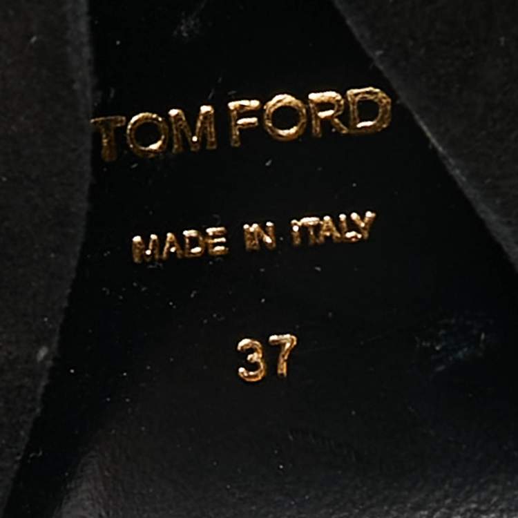 Pre Owned Tom Ford Black Suede Embellished  Ankle Wrap Wedge Sandals Size 37