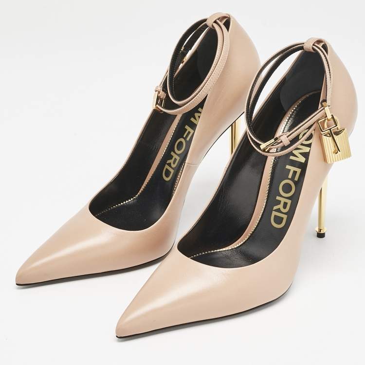 Pre Owned Tom Ford Beige Leather Padlock Pumps Size 40