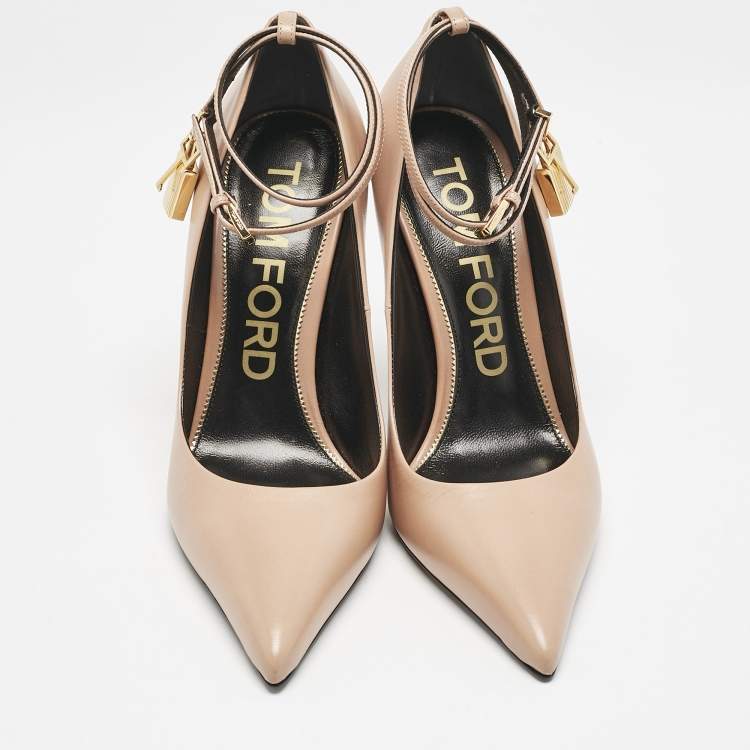 Pre Owned Tom Ford Beige Leather Padlock Pumps Size 40