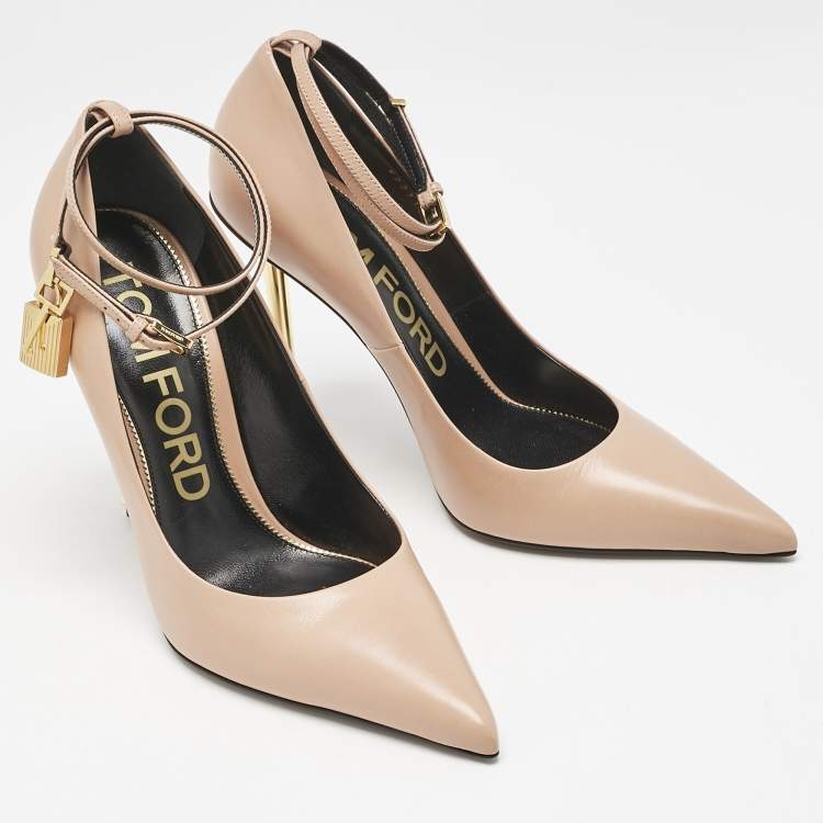 Pre Owned Tom Ford Beige Leather Padlock Pumps Size 40