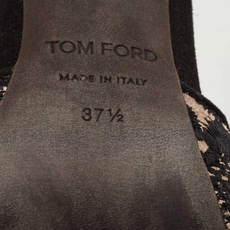 Pre Owned Tom Ford Black Embroidered Suede D'Orsay Ankle Strap Pumps Size 37.5