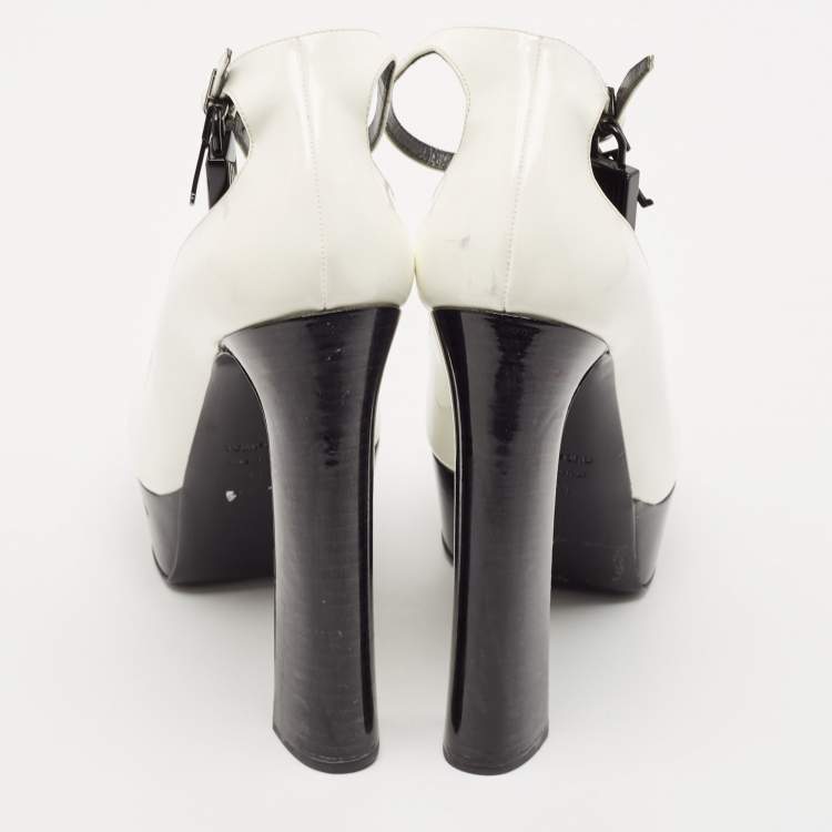 Pre Owned Tom Ford White Patent Leather Padlock Peep Toe Ankle Wrap Pumps Size 41