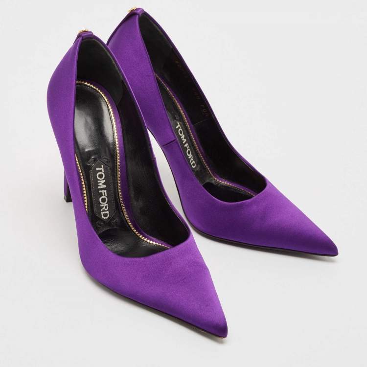 Pre Owned Tom Ford Purple Satin Pointed Toe Pumps Size 37.5