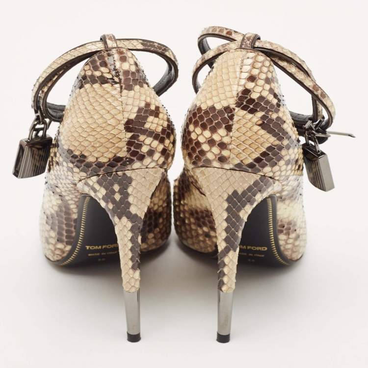 Pre Owned Tom Ford Beige/Cream Python Padlock Pointed Toe Pumps Size 38