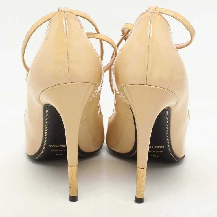 Pre Owned Tom Ford Light Beige Patent Leather Padlock Pumps Size 39.5
