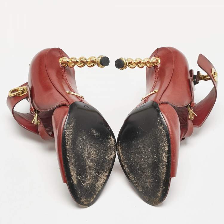 Pre Owned Tom Ford Red Leather Open Toe Ankle Boots Size 39.5