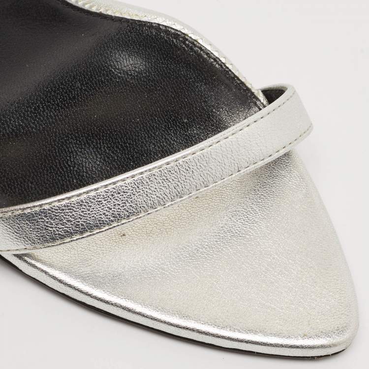Pre Owned Tom Ford Silver Leather Padlock Ankle Strap Sandals Size 38