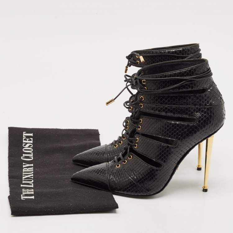 Pre Owned Tom Ford Black Python Leather Ankle Length Boots Size 36.5