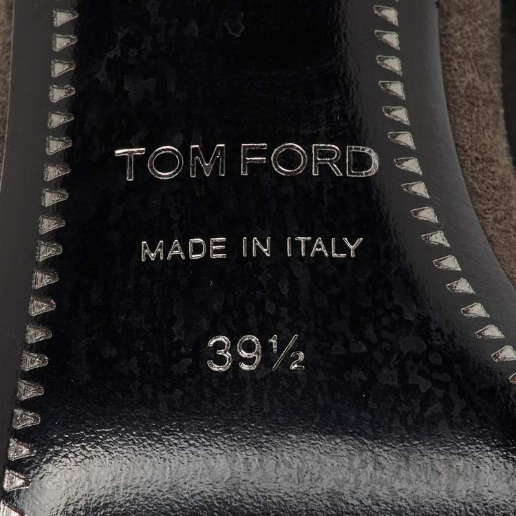 Pre Owned Tom Ford Dark Grey Suede Open Toe Ankle Strap Sandals Size 39.5