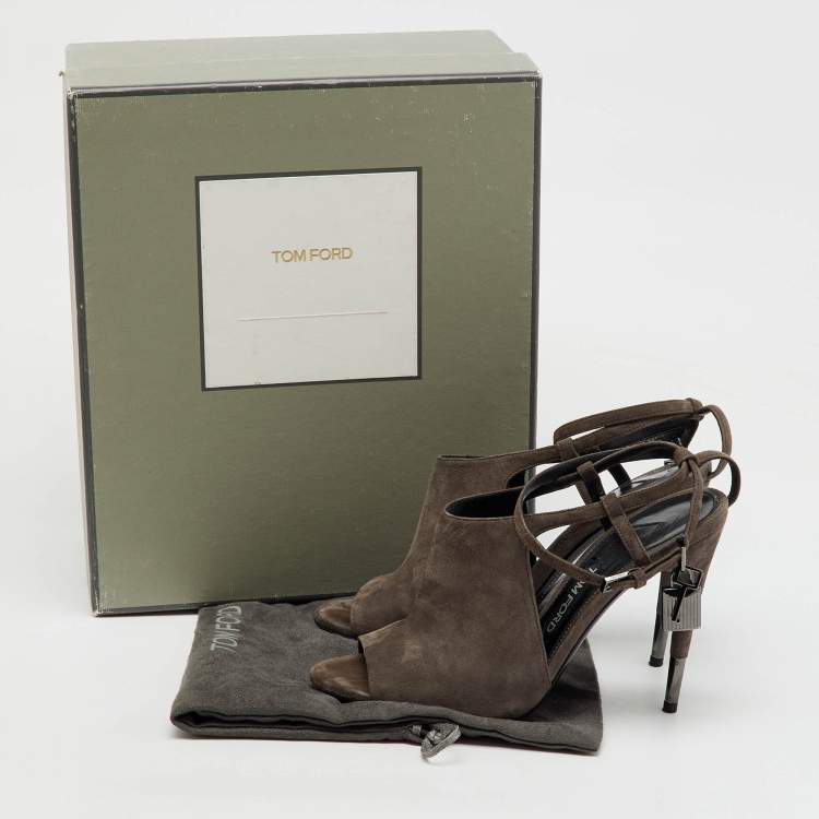 Pre Owned Tom Ford Dark Grey Suede Open Toe Ankle Strap Sandals Size 39.5
