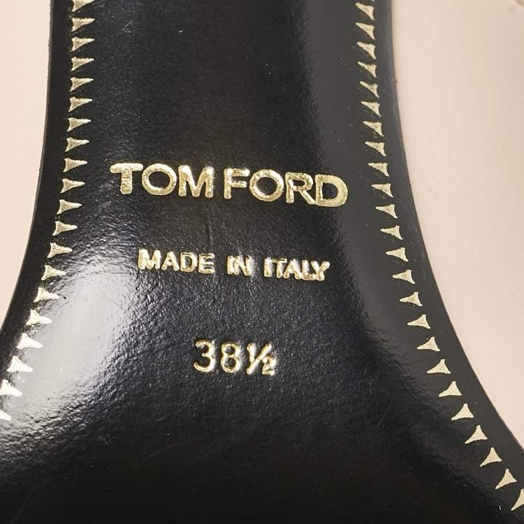 Pre Owned Tom Ford Beige Leather Pointed Toe Padlock Ankle Strap Pumps Size 38.5