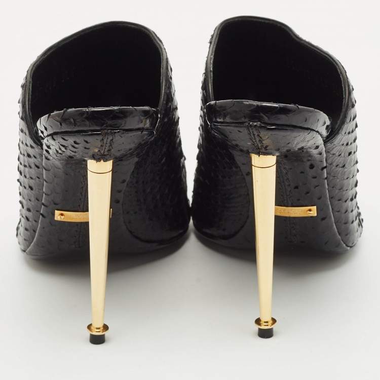 Pre Owned Tom Ford Black Python Peep Toe Mules Size 37.5