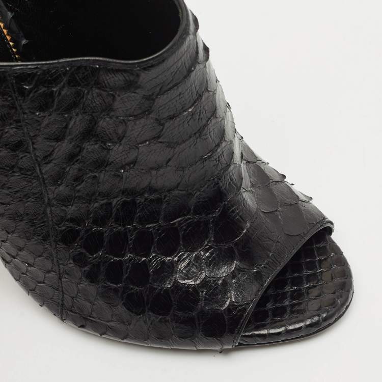 Pre Owned Tom Ford Black Python Peep Toe Mules Size 37.5