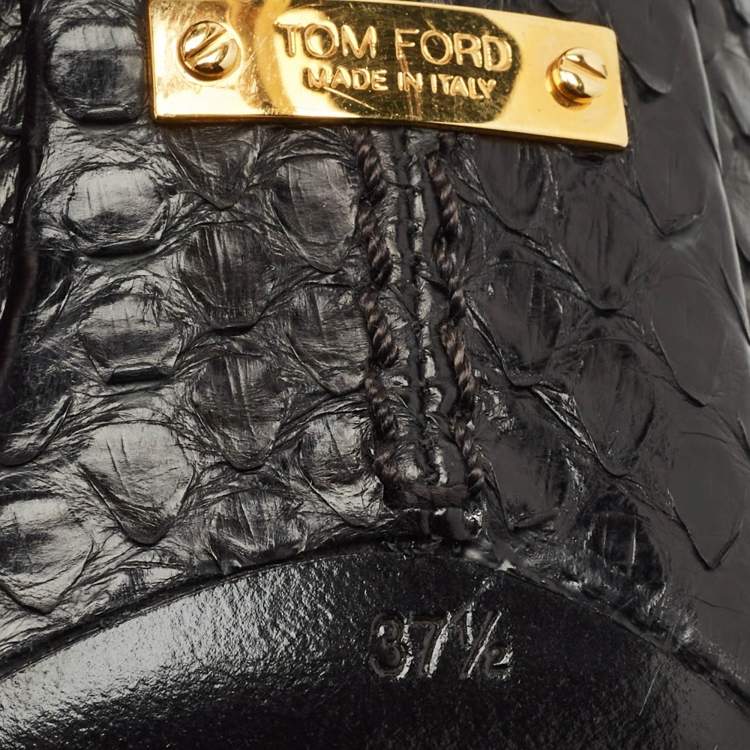 Pre Owned Tom Ford Black Python Peep Toe Mules Size 37.5