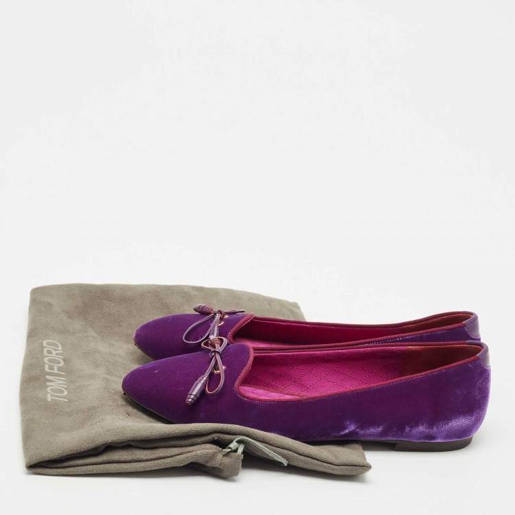 Pre Owned Tom Ford Purple Velvet Bow Almond Toe Smoking Slippers Size 39