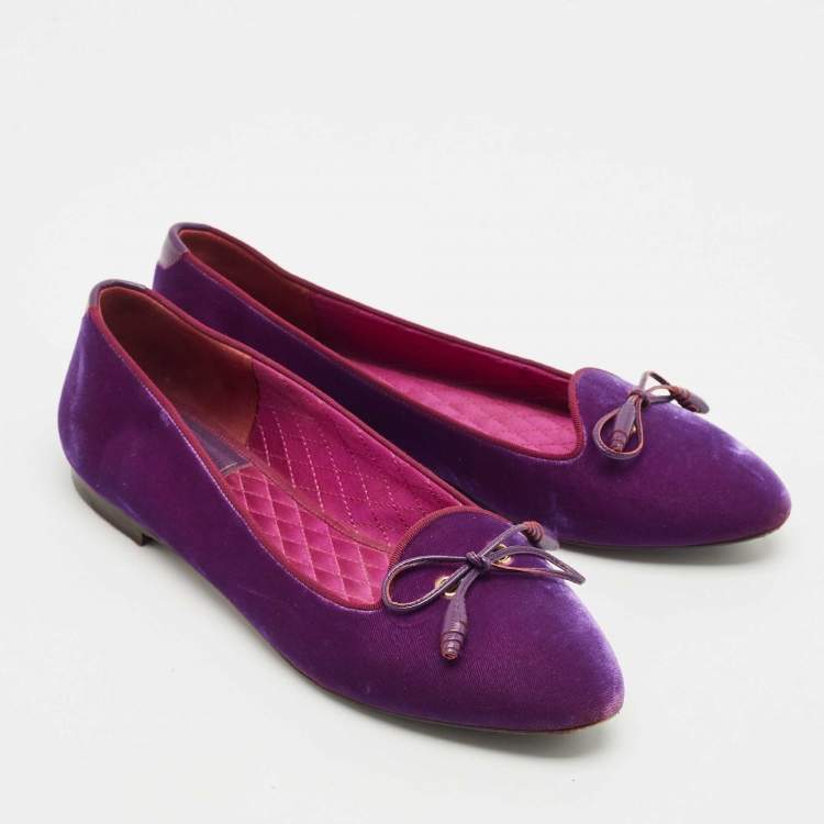 Pre Owned Tom Ford Purple Velvet Bow Almond Toe Smoking Slippers Size 39