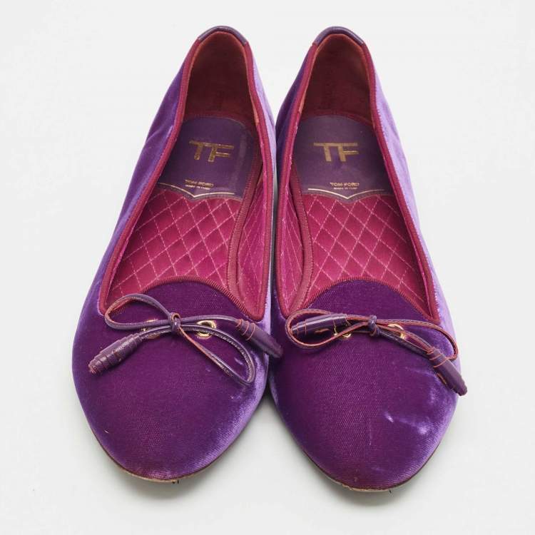 Pre Owned Tom Ford Purple Velvet Bow Almond Toe Smoking Slippers Size 39