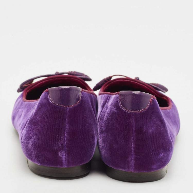 Pre Owned Tom Ford Purple Velvet Bow Almond Toe Smoking Slippers Size 39