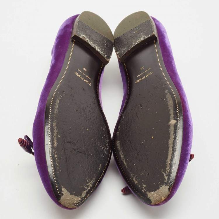 Pre Owned Tom Ford Purple Velvet Bow Almond Toe Smoking Slippers Size 39