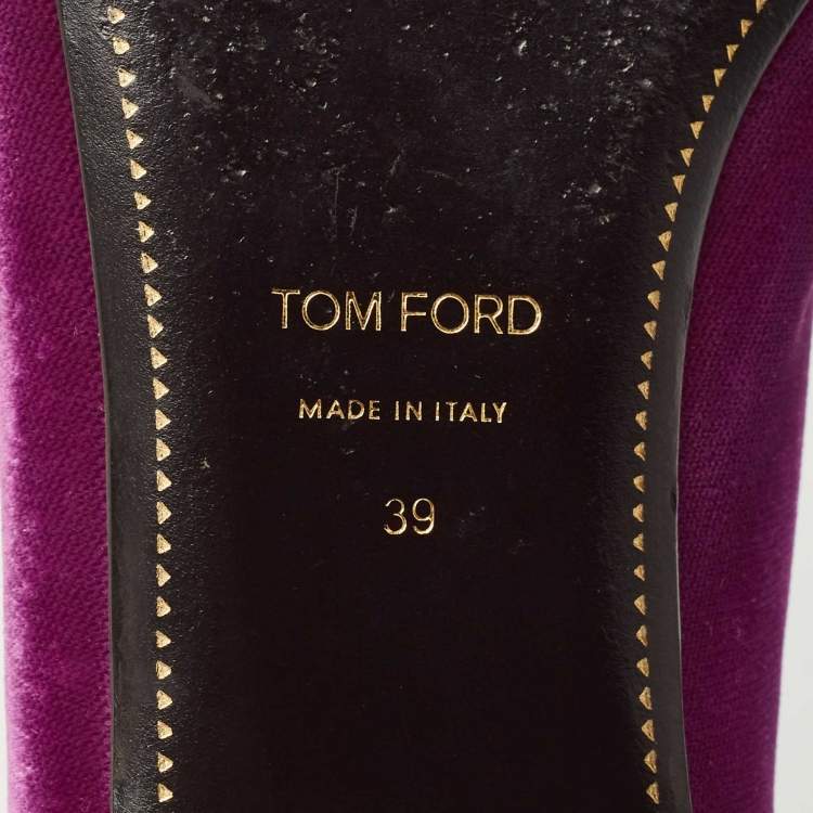 Pre Owned Tom Ford Purple Velvet Bow Almond Toe Smoking Slippers Size 39