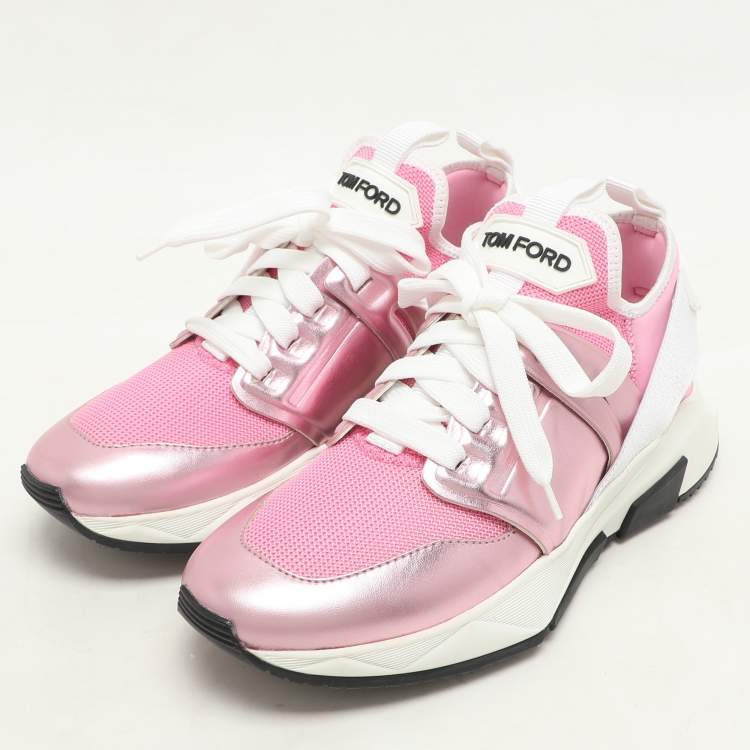 Pre Owned Tom Ford Pink Leather and Mesh Jago Low Top Sneakers Size 36.5