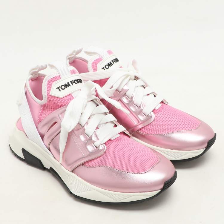 Pre Owned Tom Ford Pink Leather and Mesh Jago Low Top Sneakers Size 36.5
