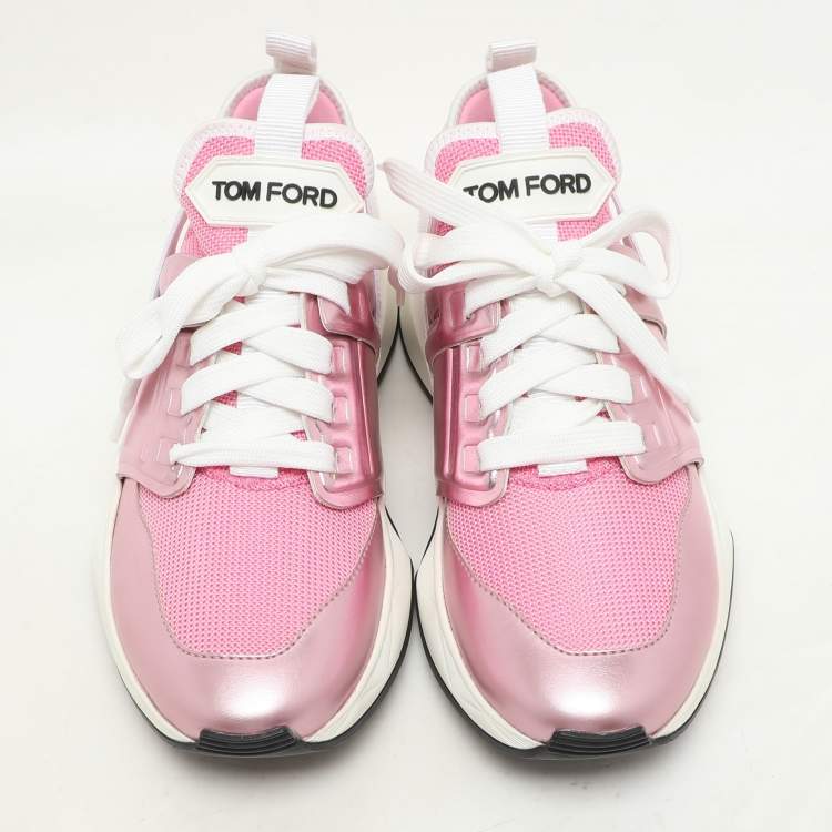 Pre Owned Tom Ford Pink Leather and Mesh Jago Low Top Sneakers Size 36.5