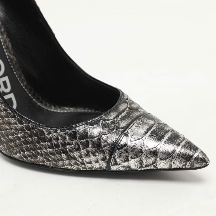 Pre Owned Tom Ford Silver/Black Python Pointed Toe Pumps Size 37