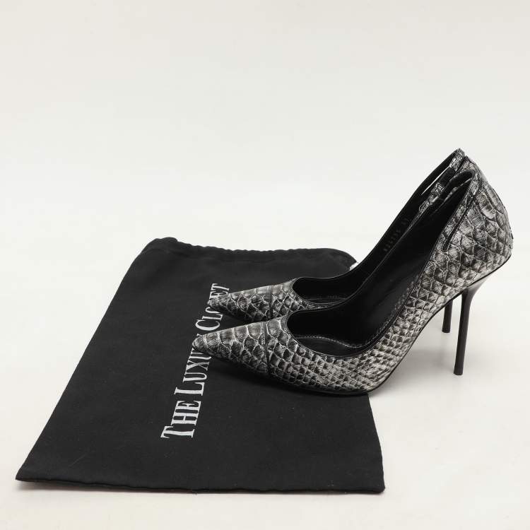 Pre Owned Tom Ford Silver/Black Python Pointed Toe Pumps Size 37