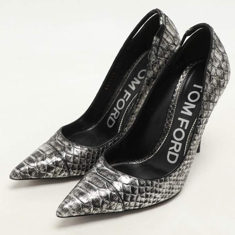 Pre Owned Tom Ford Silver/Black Python Pointed Toe Pumps Size 37